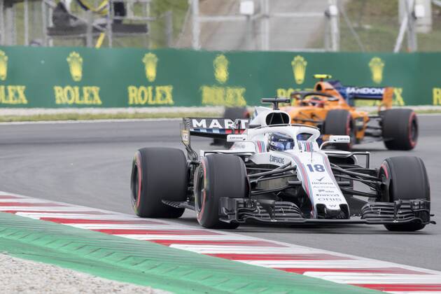 May 12, 2018 - Barcelona, Spain - Williams driver Lance Stroll (18) of Canada and McLaren driver Stoffel Vandoorne (2) of Belgium during the free practice of F1 Grand Prix celebrated at Circuit of Barcelona 12th May 2018 in Barcelona, Spain. (Credit: NurPhoto) Spanish F1 Grand Prix - Qualifying  - ZUMAn230 20180512_zaa_n230_710 Copyright: xUrbanandsportx