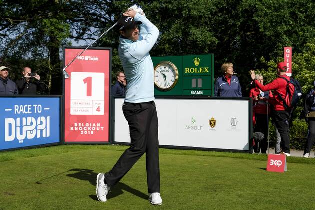 Belgian Nicolas Colsaerts pictured in action during the first round (out of four) of the Belgian Knockout golf tournament in Schilde, part of the European Tour, Thursday 17 May 2018. DIRKxWAEM  x05347488x