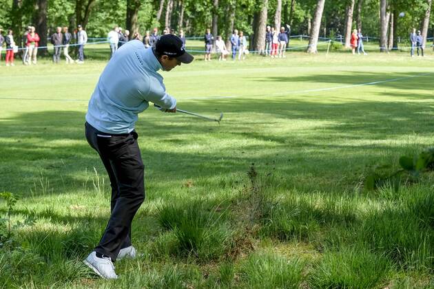 Belgian Nicolas Colsaerts pictured in action during the first round (out of four) of the Belgian Knockout golf tournament in Schilde, part of the European Tour, Thursday 17 May 2018. DIRKxWAEM x05347486x