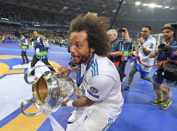 26 05 2018 Football UEFA Champions League Final 2018 Real Madrid Liverpool at the Kiev Olympic Stadium Ukraine Winners Real Madrid celebrates winning the Champions League Marcelo Real Madrid with the trophy