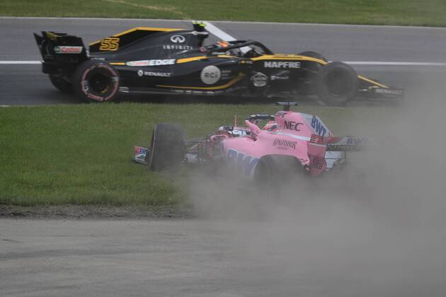 10th June 2018, Circuit Gilles-Villeneuve, Montreal, Canada; Canadian Formula One Grand Prix, race day; Sahara Force India; Sergio Perez goes off course and back on in the chicane  ActionPlus12035555 Octane