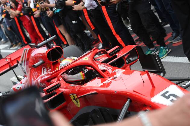 Photo4 LaPresse 10 06 2018 Montreal, Canada Grand Prix Formula One Canada 2018 In the pic: Sebastian Vettel (GER) Scuderia Ferrari SF71H is arriving in Parc ferme  Copyright: xPhoto4 LaPressex