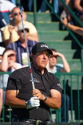 Phil Mickelson from the United States tees off on the 10th hole in the first round of the 118th U.S. Open Championship at Shinnecock Hills Golf Club in Southampton, New York on June 14, 2018.  NYP20180614107 COREYxSIPKIN