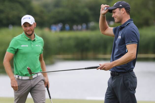 Martin Kaymer GER plays for the winner with the last put to birdie on hole 18 he saves the 2nd place Emotion Relief 2nd place in the background Maximilian Kieffer GER 4 Day 30 BMW International Open Golf Golf Open Good Lärchenhof Cologne 24 06 2018 BMW International Open Golf Cologne Copyright: xRoskaritzx Eibner-Pressefotox EP_fh_rrz