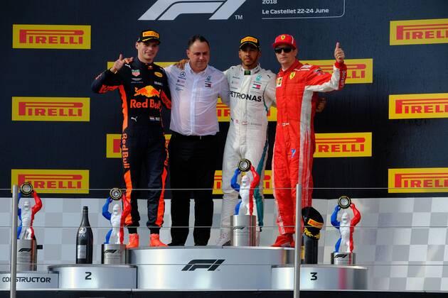 June 24, 2018 - Le Castellet, Var, France - Mercedes 44 Driver LEWIS HAMILTON (GBR) win the Formula one French Grand Prix at the Paul Ricard circuit at Le Castellet - France, Max Verstappen finish second and Kimi Raikkonen third. F1 2018: French Grand Prix : Lewis Hamilton won - ZUMAp119 20180624_zaf_p119_004 Copyright: xPierrexSteveninx