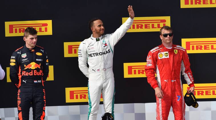 Max Verstappen Red Bull Racing Lewis Hamilton Mercedes Grand Prix Kimi Raiikkoenen Scuderia Ferrari Formula 1 France Paul Ricard 24 06 2018 Photo mspb Jerry Andre Podium Max Verstappen Lewis Hamilton Kimi Raikkoenen formula 1 GP France 2018