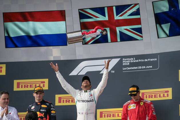 vl Max Verstappen Red Bull Racing Lewis Hamilton Mercedes AMG Petronas Formula One Team and Kimi Raikkoenen Scuderia Ferrari Grand Prix of France 2018 Race Motorsport Formula 1 24 06 2018 Le Castellet Copyright: xEibner-Pressefoto Illmannx EP_eer