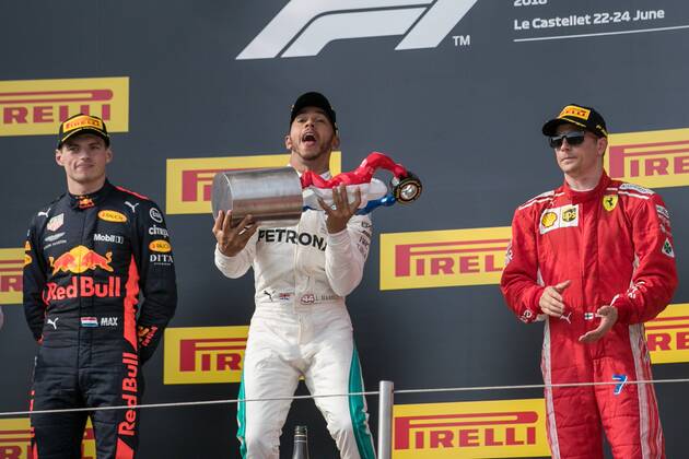 vl Max Verstappen Red Bull Racing Lewis Hamilton Mercedes AMG Petronas Formula One Team and Kimi Raikkoenen Scuderia Ferrari Grand Prix of France 2018 Race Motorsport Formula 1 24 06 2018 Le Castellet Copyright: xEibner-Pressefoto Illmannx EP_eer