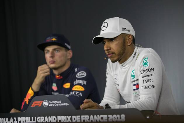 Max Verstappen Red Bull Racing and Lewis Hamilton Mercedes AMG Petronas Formula One Team French Grand Prix 2018 Race Motorsport Formula 1 24 06 2018 Le Castellet Copyright: xEibner-Pressefoto Illmannx EP_eer
