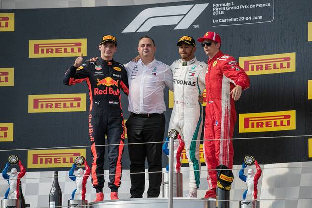 vl Max Verstappen Red Bull Racing Ron Meadows Team Manager Mercedes AMG Petronas Formula One Team Lewis Hamilton Mercedes AMG Petronas Formula One Team Kimi Raikkoenen Scuderia Ferrari Grand Prix of France 2018 Race Motorsport Formula 1 24 06 2018 Le Castellet Copyright: xEibner-Pressefoto Illmannx EP_eer