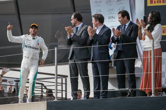 Lewis Hamilton Mercedes AMG Petronas Formula One team at the award ceremony Grand Prix of France 2018 Race Motorsport Formula 1 24 06 2018 Le Castellet Copyright: xEibner-Pressefoto Illmannx EP_eer