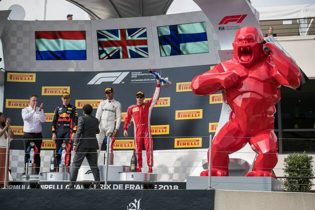 Max Verstappen Red Bull Racing Lewis Hamilton Mercedes AMG Petronas Formula One Team and Kimi Raikkoenen Scuderia Ferrari at the Grand Prix Grand Prix of France 2018 Race Motorsport Formula 1 24 06 2018 Le Castellet Copyright: xEibner-Pressefoto Illmannx EP_eer