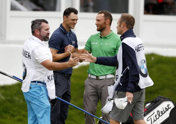 Golf 30 BMW International Open Golf Club Lärchenhof Pulheim near Cologne on 24 June 2018 Martin KAYMER GER 2 v left with his caddy li and Maximilian KIEFFER GER 2 v re and his caddy re after the conclusion of the joint round