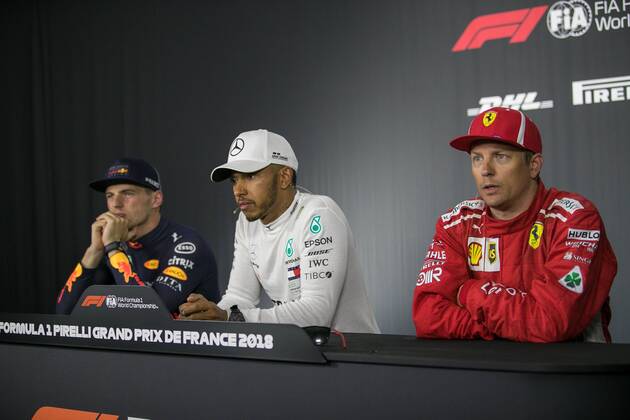 vl Max Verstappen Red Bull Racing Lewis Hamilton Mercedes AMG Petronas Formula One Team and Kimi Raikkoenen Scuderia Ferrari Grand Prix of France 2018 Race Motorsport Formula 1 24 06 2018 Le Castellet Copyright: xEibner-Pressefoto Illmannx EP_eer