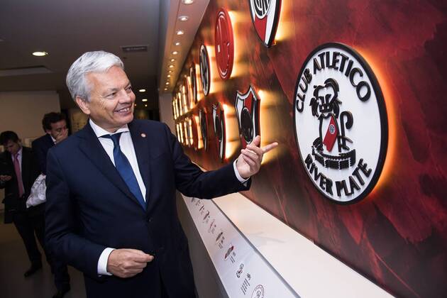 Vice-Prime Minister and Foreign Minister Didier Reynders pictured during a visit to the Club Atlético River Plate in Buenos Aires on the first day of a Belgian Economic mission to Argentina, Monday 25 June 2018 in Buenos Aires, Argentina. Several federal and regional ministers accompany the princess on a week-long economic mission to Argentina and Uruguay. LAURIExDIEFFEMBACQ x84008364stx