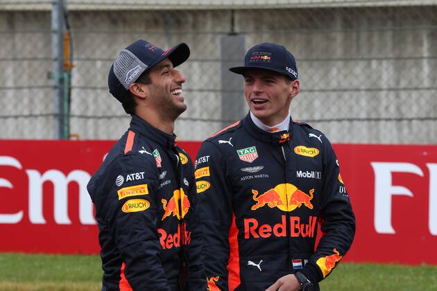 Photo4 LaPresse 28 06 2018 Spielberg, Austria Grand Prix Formula One Austria 2018 In the pic: Daniel Ricciardo (AUS) Red Bull Racing RB14 and Max Verstappen (NED) Red Bull Racing RB14  Copyright: xPhoto4 LaPressex