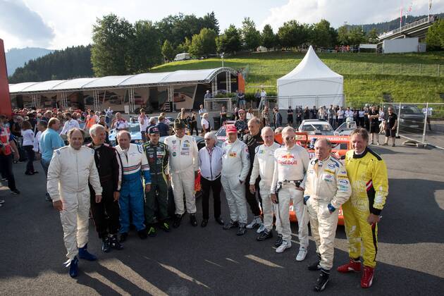 FORMULA 1 - GP of Austria 2018 SPIELBERG,AUSTRIA,30.JUN.18 - MOTORSPORTS - Grand Prix of Austria, Red Bull Ring, legends parade. Image shows Gerhard Berger (Porsche 935), Christian Danner (BMW M1), Jochen Mass (Porsche 935), Mathias Lauda (Aston Martin), Mathias Lauda (Aston Martin), Bernie Ecclestone, Niki Lauda (BMW 3.0 CSL), Hans-Joachim Stuck (Porsche 956), Toine Hezemanns (BMW 3.0 CSL), Dieter Quester (BMW M1), Harald Grohs (BMW 320) and Franz Klammer (Alfa Romeo Alfetta GTV6). GEPAxpictures xMaticxKlansek