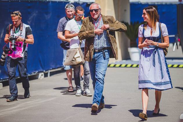 01 07 2018 Red Bull Ring Spielberg AUT FIA Formula 1 Grand Prix of Austria race in the picture Dietrich Mateschitz AUT Red Bull founder and owner with friend Marion Feichtner CEO and Founder of Red Bull Dietrich Mateschitz AUT with girlfrind Marion Feichtner during the race of the Austrian FIA Formula One Grand Prix at the Red Bull Ring at Spielberg Spielberg  EP_ang