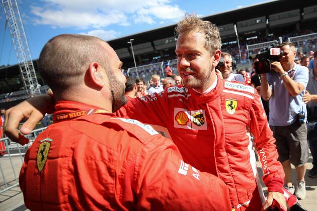 FORMULA 1 - GP of Austria 2018 SPIELBERG,AUSTRIA,01.JUL.18 - MOTORSPORTS - Grand Prix of Austria, Red Bull Ring. Image shows the rejoicing of Sebastian Vettel (GER Ferrari). GEPAxpictures xChristianxWalgram