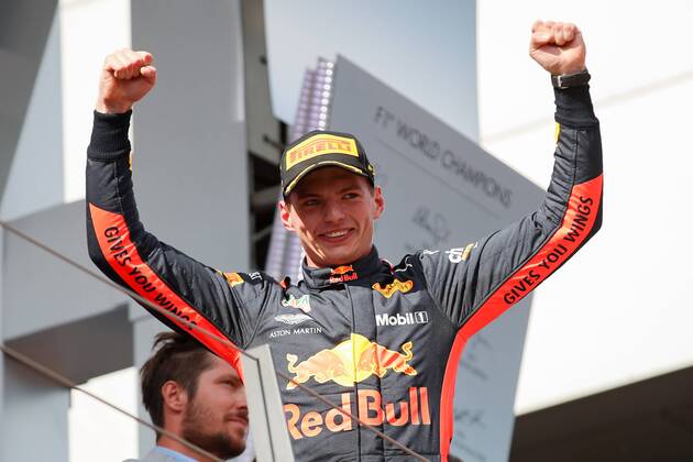 FORMULA 1 - GP of Austria 2018 SPIELBERG,AUSTRIA,01.JUL.18 - MOTORSPORTS - Grand Prix of Austria, Red Bull Ring. Image shows the rejoicing of Max Verstappen (NED Red Bull Racing). GEPAxpictures xChristianxWalgram