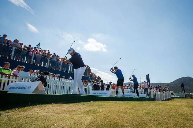 2018 Dubai Duty Free Irish Open - Pro Am, Ballyliffin Golf Club, Co. Donegal 4 7 2018 Kieran Donaghy, Michael Murphy, Shane Lowry and Paul Dunne at the GAA Challenge Kieran Donaghy, Michael Murphy, Shane Lowry and Paul Dunne at the GAA Challenge 4 7 2018  Copyright: x©INPHO OisinxKeniryx MT2_4402