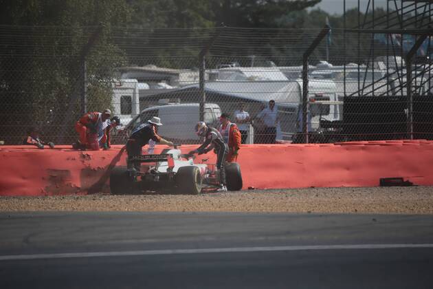 Photo4 LaPresse 06 07 2018 Silverstone, England Grand Prix Formula One England 2018 In the pic: Romain Grosjean (FRA) Haas F1 Team VF-18 crash  Copyright: xPhoto4 LaPressex