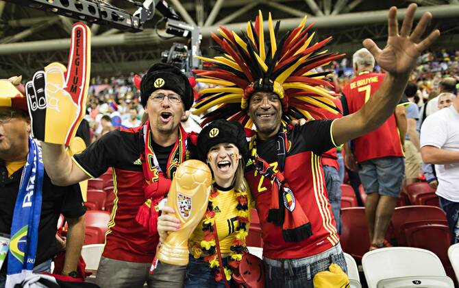 Kazan 06 07 2018 Belgian fans celebrate victory over Brazil Brazil Belgium