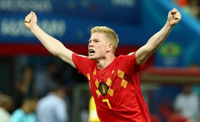 Kevin De Bruyne Joy Emotion Cheering Jubilation after the game Final Cheering Sport Football Soccer FIFA World Cup Russia Russia 2018 Quarter Finals 1 4 Final Season 2017 2018 06 07 2018 Brazil BRA vs Belgium BEL