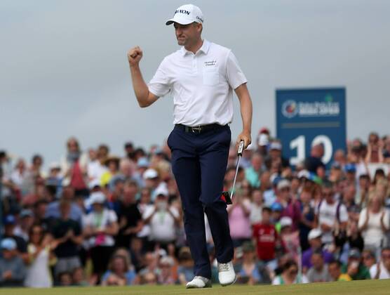 2018 Dubai Duty Free Irish Open, Ballyliffin Golf Club, Co. Donegal 8 7 2018 Russell Knox celebrates his winning putt on the 18th after a play-off Russell Knox celebrates his winning putt on the 18th after a play-off 8 7 2018  Copyright: x©INPHO OisinxKeniryx MT2_8383
