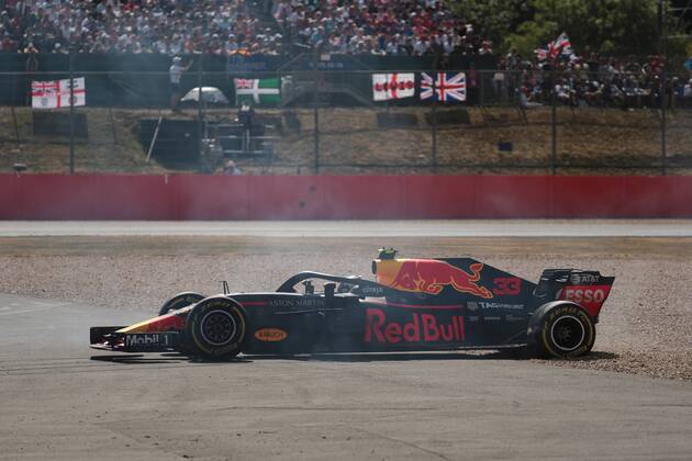 Photo4 LaPresse 08 07 2018 Silverstone, England Grand Prix Formula One England 2018 In the pic: Race, Max Verstappen (NED) Red Bull Racing RB14 in the gravel  Copyright: xPhoto4 LaPressex