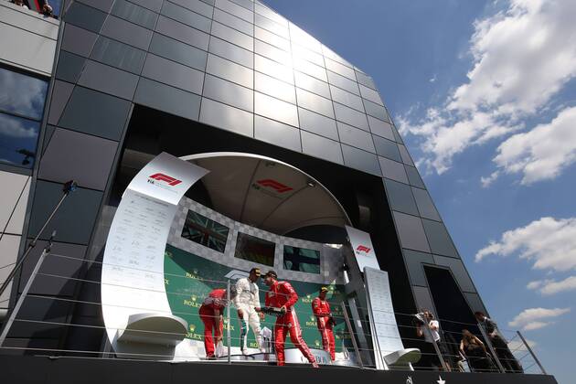 Photo4 LaPresse 08 07 2018 Silverstone, England Grand Prix Formula One England 2018 In the pic: Podium,winner Sebastian Vettel (GER) Scuderia Ferrari SF71H, 2nd place Lewis Hamilton (GBR) Mercedes AMG F1 W09, 3rd place Kimi Raikkonen (FIN) Scuderia Ferrari SF71H  Copyright: xPhoto4 LaPressex