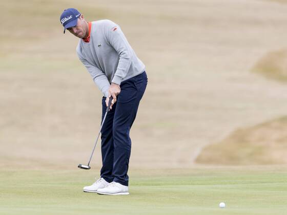 12th July 2018, Gullane Golf Club, Gullane, Scotland; Aberdeen Investments Scottish Open Golf, 1st round; Julian Guerrier putt on the 16th green  ActionPlus12046738 AlanxRennie