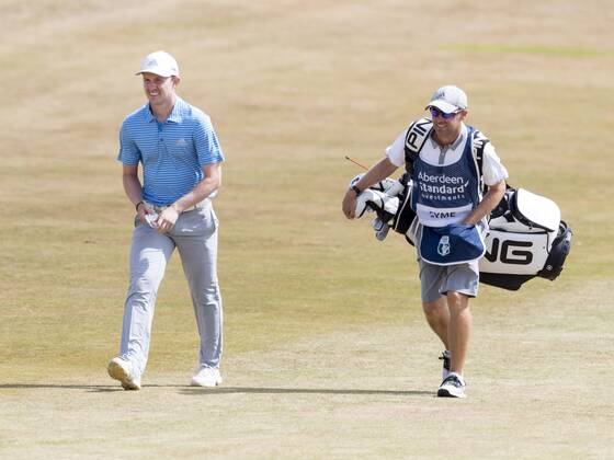15th July 2018, Gullane Golf Club, Gullane, Scotland; Aberdeen Investments Scottish Open Golf, 4th round; Connor Syme walks towards his tee shot on the first fairway  ActionPlus12047866 AlanxRennie