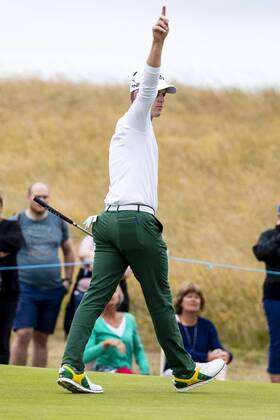 15th July 2018, Gullane Golf Club, Gullane, Scotland; Aberdeen Investments Scottish Open Golf, 4th round; Brandon Stone reacts to eagle putt on the 16th green as he headed for a closing round 60  ActionPlus12048144 AlanxRennie