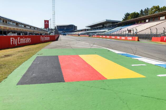 German flag painted on the ground of the track Grand Prix of Germany 2018 Motorsport Formula 1 19 07 2018 German Grand Prix 2018 Motorsport Formula 1 19 07 2018 Hockenheim Copyright: xEIBNER AlexanderxNeisx EP_ANS