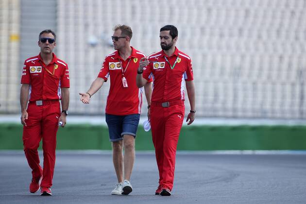 Photo4 LaPresse 19 07 2018 Hockenheimring, Germany Grand Prix Formula One Germany 2018 In the pic: I& xf1;aki Rueda (ESP) Ferrari Strategy and Sebastian Vettel (GER) Scuderia Ferrari SF71H  Copyright: xPhoto4 LaPressex