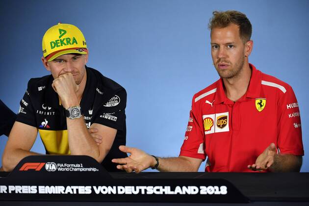 Nico HUELKENBERG HÜLKENBERG GER Renault Sport F1 Team Sebastian VETTEL GER Scuderia Ferrari Press Conference Formula 1 GP of GermanyGermany Hockenheimring Season 2018 on 19 07 2018