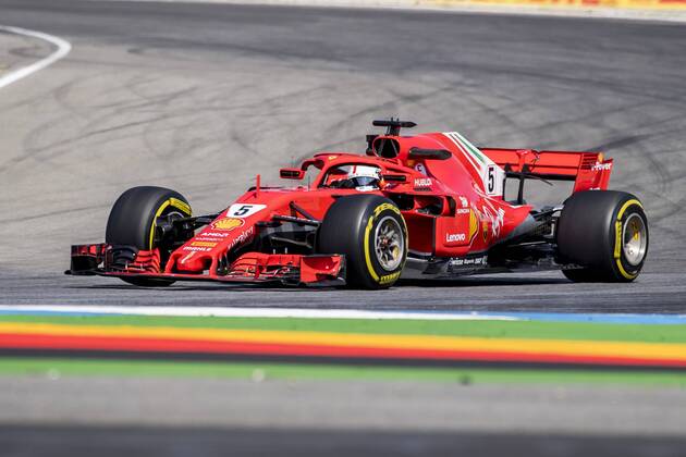 Motorsport Formula 1 season 2018 2019 Training on Friday 20 07 2018 at the Hockenheimring in Hockenheim Germany Sebastian Vettel Scuderia Ferrari turns to the start goal straight Copyright: xInderliedx