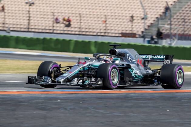 Motorsport Formula 1 season 2018 2019 Training on Friday 20 07 2018 at the Hockenheimring in Hockenheim Germany Lewis Hamilton Mercedes AMG Petronas turns onto the start goal straight Copyright: xInderliedx