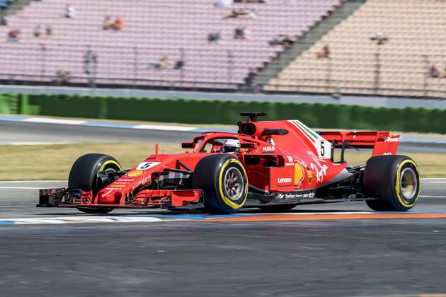 Motorsport Formula 1 season 2018 2019 Training on Friday 20 07 2018 at the Hockenheimring in Hockenheim Germany Sebastian Vettel Scuderia Ferrari turns to the start goal straight Copyright: xInderliedx