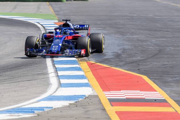 Motorsport Formula 1 season 2018 2019 Training on Friday 20 07 2018 at the Hockenheimring in Hockenheim Germany Brendon Hartley Red Bull Toro Rosso Honda turns to the start goal straight Copyright: xInderliedx