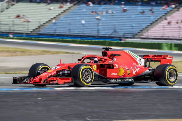 Motorsport Formula 1 season 2018 2019 Training on Friday 20 07 2018 at the Hockenheimring in Hockenheim Germany Sebastian Vettel Scuderia Ferrari turns to the start goal straight Copyright: xInderliedx