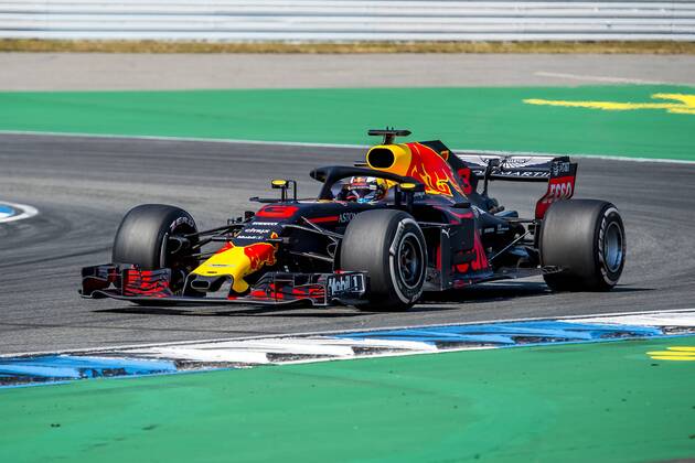 Motorsport Formula 1 Season 2018 2019 Training on Friday 20 07 2018 at the Hockenheimring in Hockenheim Germany Daniel Ricciardo Aston Martin Red Bull Racing accelerates out of the hairpin bend Copyright: xInderliedx