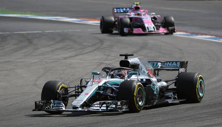 20 07 2018 xpsx Formula 1 Grand Prix of Germany Grand Prix of Germany 1 Free practice 2018 emspor v l Lewis Hamilton Mercedes AMG Esteban Ocon Force India Mercedes Hockenheim