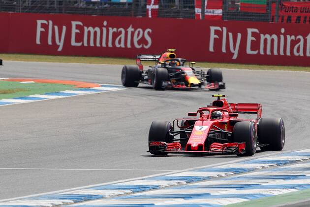 Photo4 LaPresse 22 07 2018 Hockenheimring, Germany Grand Prix Formula One Germany 2018 In the pic: Kimi Raikkonen (FIN) Scuderia Ferrari SF71H and Max Verstappen (NED) Red Bull Racing RB14  Copyright: xPhoto4 LaPressex