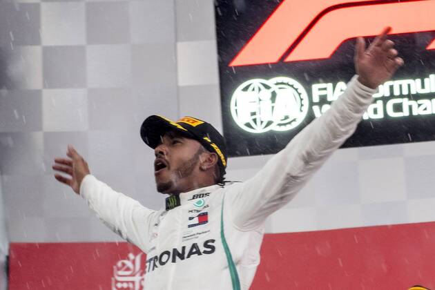 Motorsport Formula 1 Season 2018 2019 Race on Sunday 22 07 2018 at the Hockenheimring in Hockenheim Germany Lewis Hamilton Mercedes AMG Petronas celebrates on the podium Copyright: xInderliedx