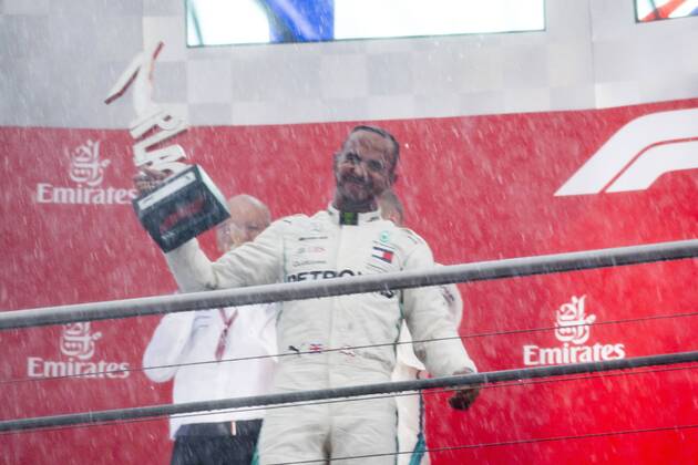 Motorsport Formula 1 Season 2018 2019 Race on Sunday 22 07 2018 at the Hockenheimring in Hockenheim Germany Lewis Hamilton Mercedes AMG Petronas celebrates on the podium Copyright: xInderliedx