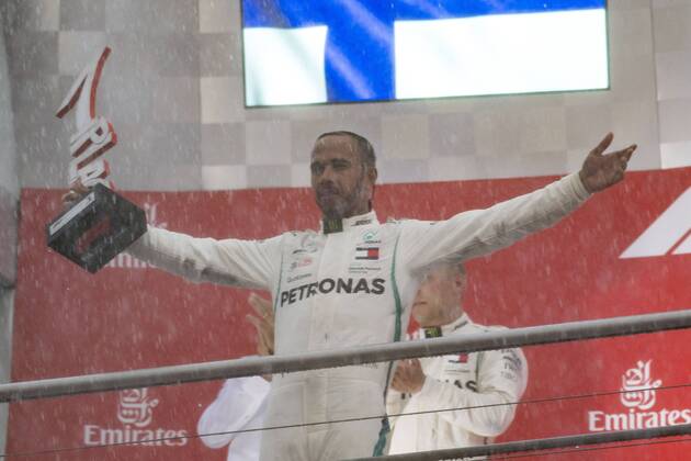 Motorsport Formula 1 Season 2018 2019 Race on Sunday 22 07 2018 at the Hockenheimring in Hockenheim Germany Lewis Hamilton Mercedes AMG Petronas celebrates on the podium Copyright: xInderliedx