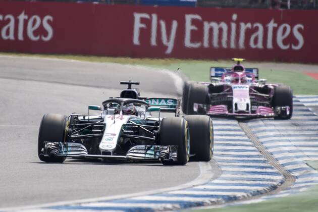 Motorsport Formula 1 Season 2018 2019 Race on Sunday 22 07 2018 at the Hockenheimring in Hockenheim Germany Lewis Hamilton Mercedes AMG Petronas drives ahead Esteban Ocon Sahara Force India F1 Copyright: xInderliedx