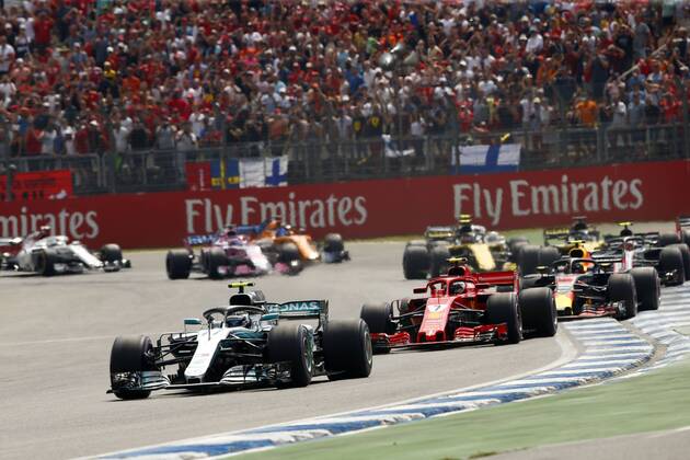 Motorsports: FIA Formula One World Championship WM Weltmeisterschaft 2018, Grand Prix of Germany, 77 Valtteri Bottas (FIN, Mercedes AMG Petronas Motorsport), 7 Kimi Raikkonen (FIN, Scuderia Ferrari), Hockenheim Germany